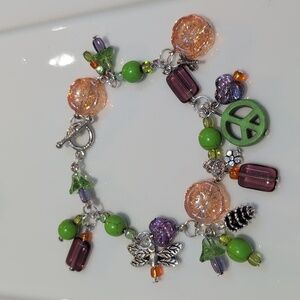 Handmade Beaded Flower Fairy Charm Bracelet 7"